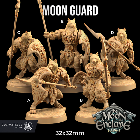 A collection of resin miniatures depicting a wolf pack, possibly crafted by skilled artisans from Moon Guard - The Dragon Trappers Lodge - 3d Print.